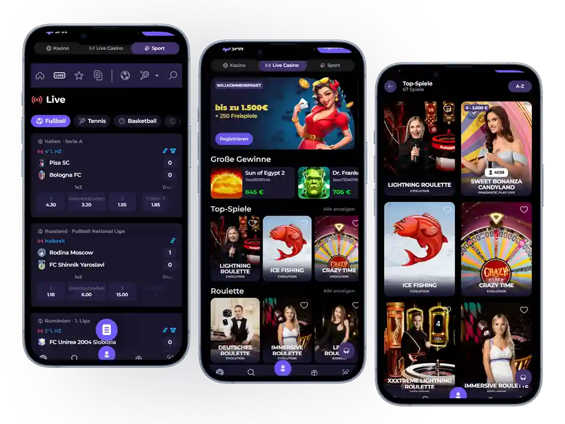 BettySpin Casino mobile Browser-Version mit Live Casino und Sportwetten